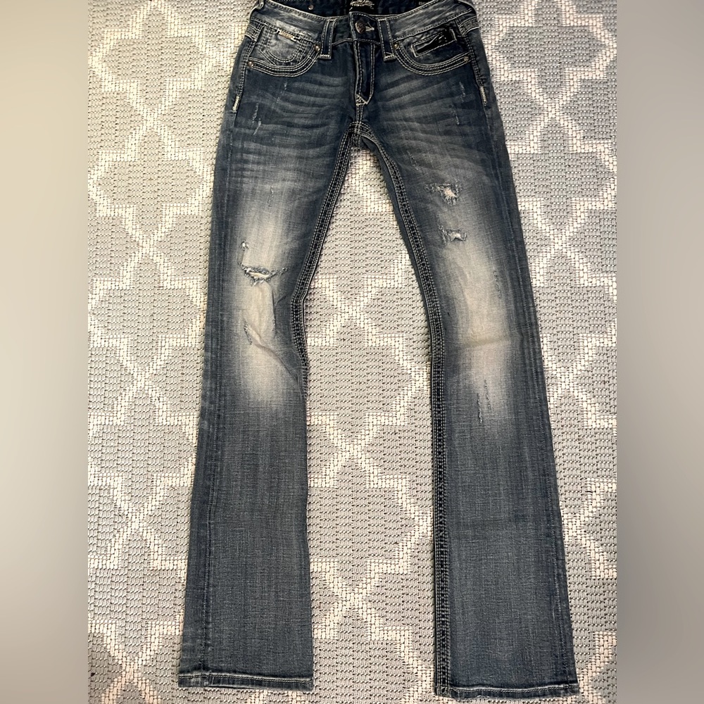 NWOT - Express Rerock thick stitch barely boot low rise jeans - size 0 Long